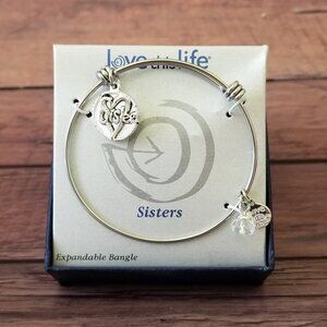 NEW IN BOX! "Love This Life" Sisters Bracelet - Expandable Bangle with Charms